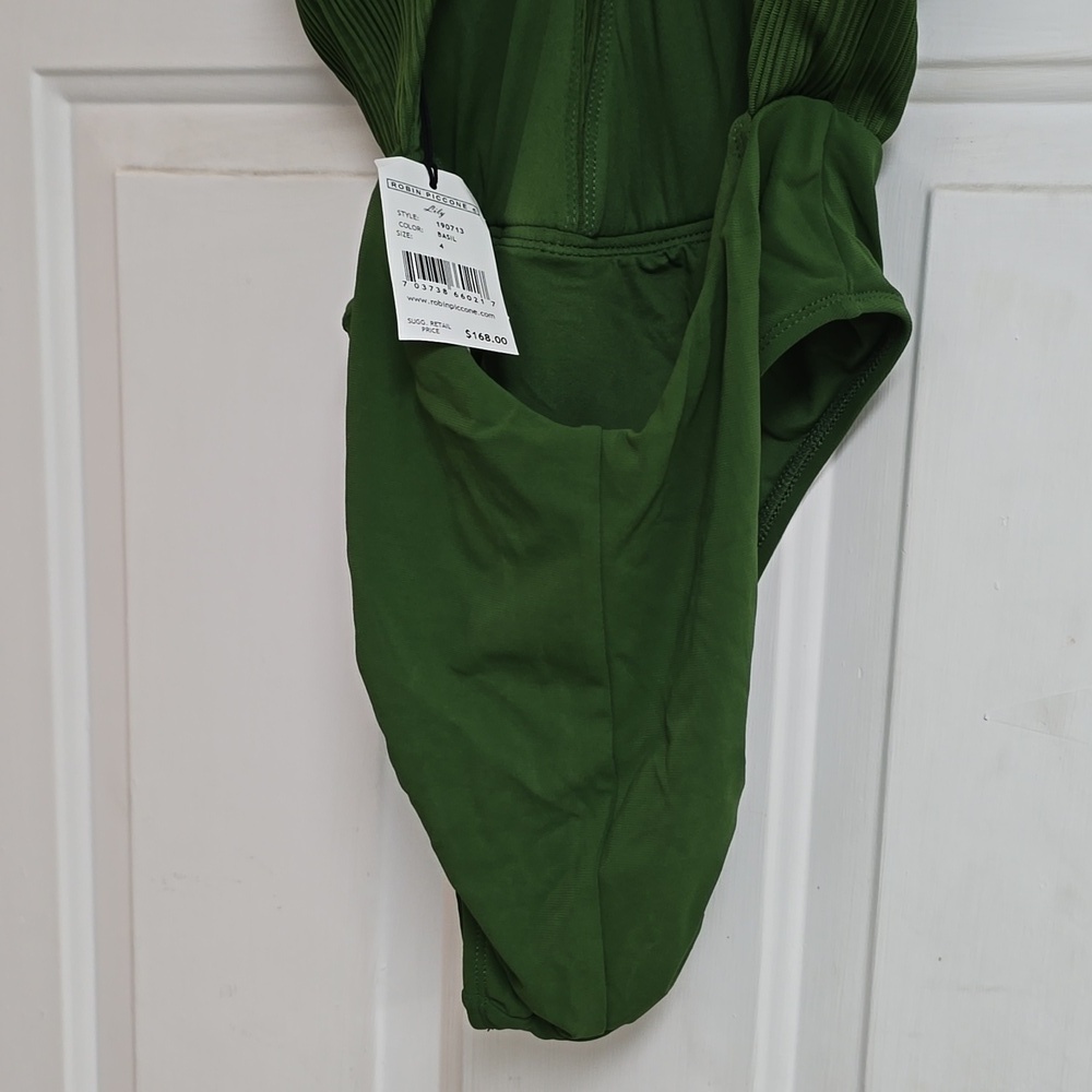 New Robin Piccone Green One Piece Swimsuit Womens 2 Lily Basil Cutout Ribbed - Picture 8 of 11